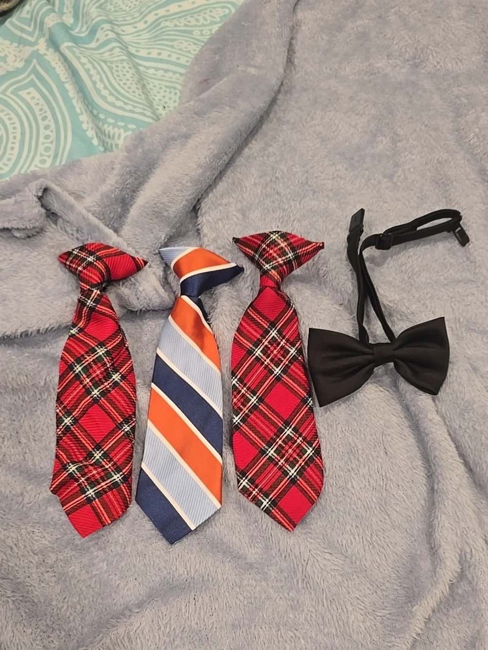 ❤️10/$13 Kids Red Plaid & Navy Stripe Necktie and Black Bow Tie Set Baby